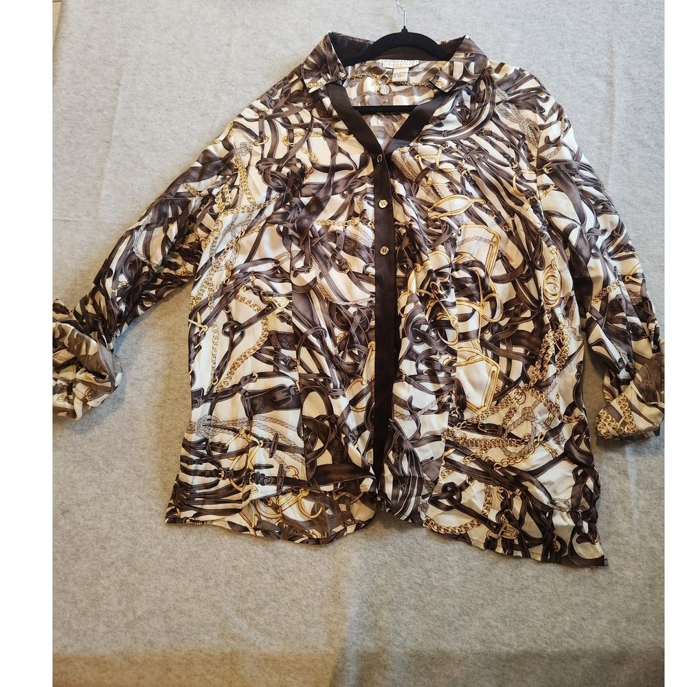 VTG Doncaster Blouse Womens 22W Plus Long Sleeve‎ Button Chain Bridle Equestrian